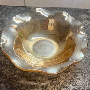 Carnival Glass by Jeannette Glass Amber Iridescent Glass Bowl Iris & Herringbone